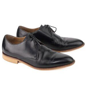 Everlane Black Leather Derby Flats with Natural Wood Soles